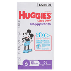 Huggies Boys' Ultra Dry Nappy Pants Plus Size 6 68 Piece