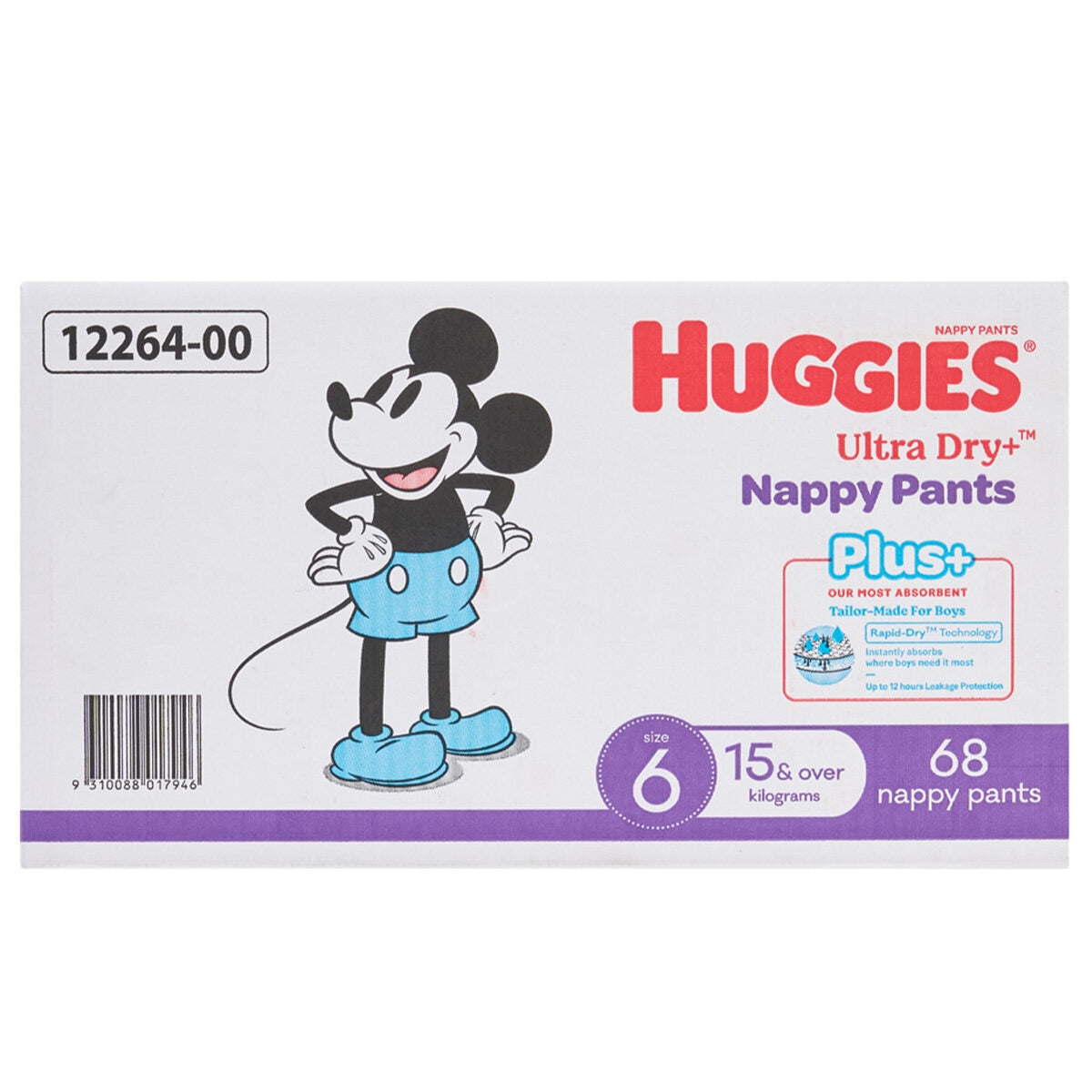 Huggies Boys' Ultra Dry Nappy Pants Plus Size 6 68 Piece