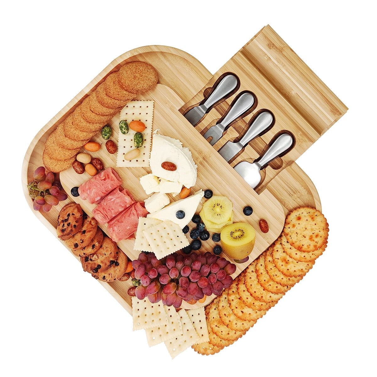 Carrara Bamboo Cheese Board With 4 Stainless Steel Serving Tools