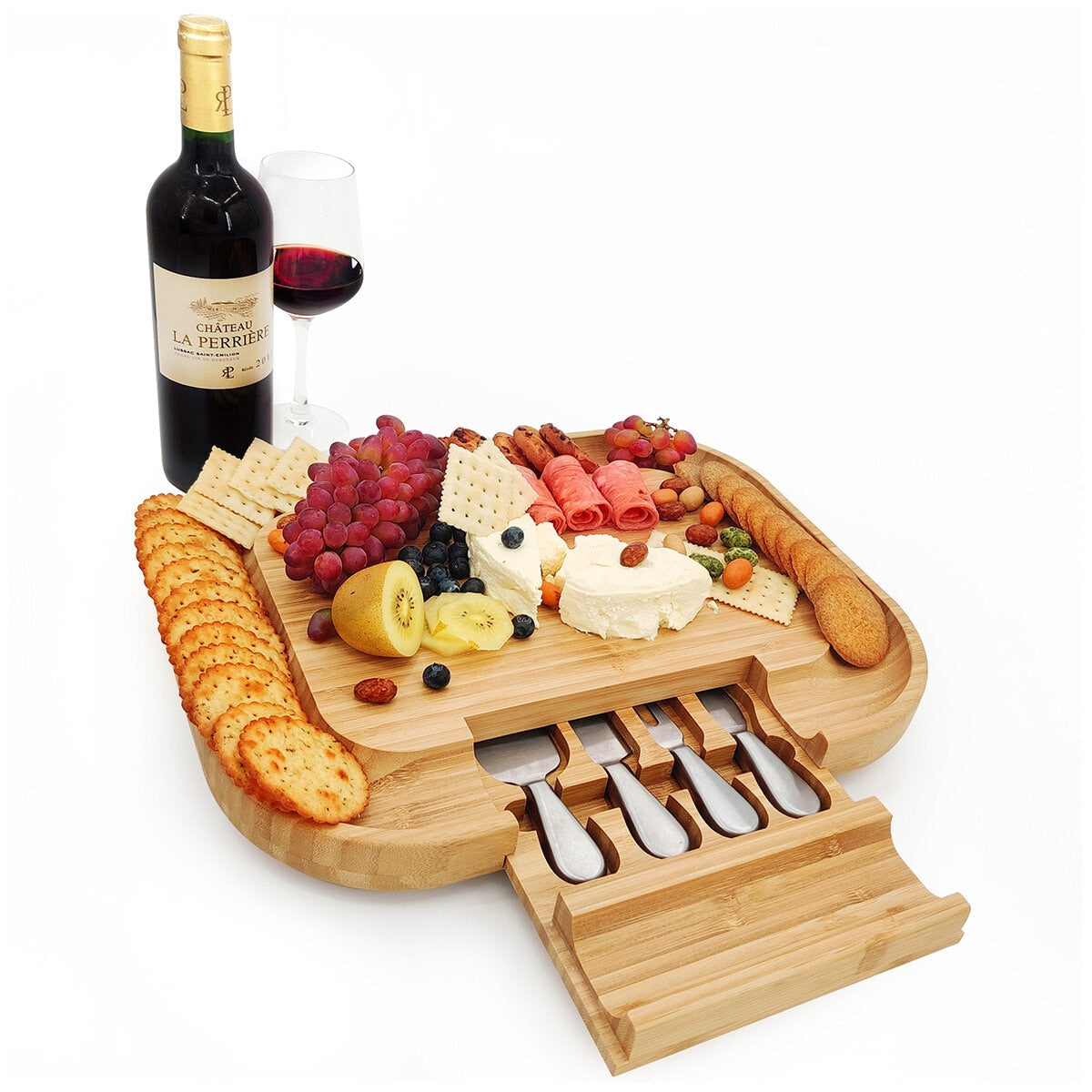 Carrara Bamboo Cheese Board With 4 Stainless Steel Serving Tools