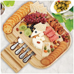 Carrara Bamboo Cheese Board With 4 Stainless Steel Serving Tools