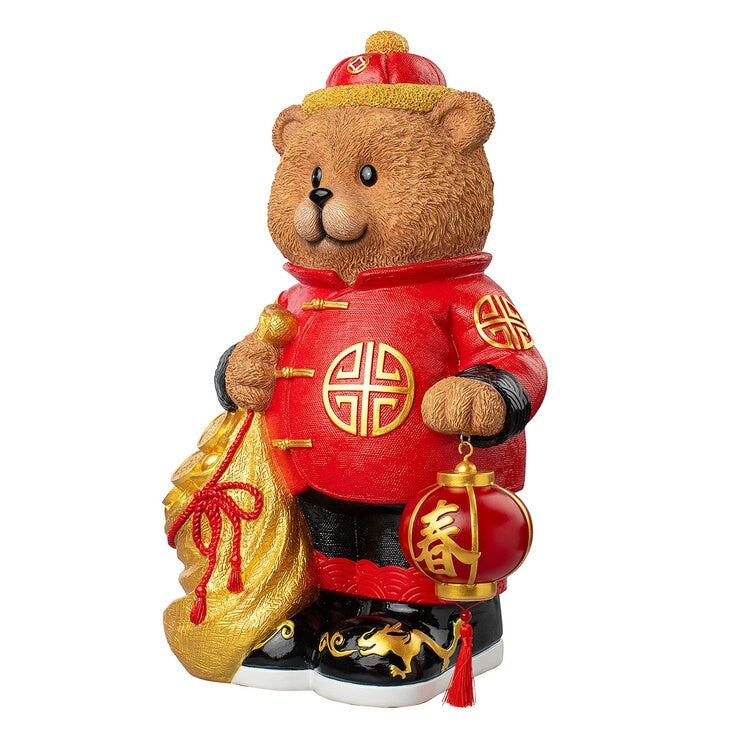 Bear Greeter with Lantern And Money Bag 48cm