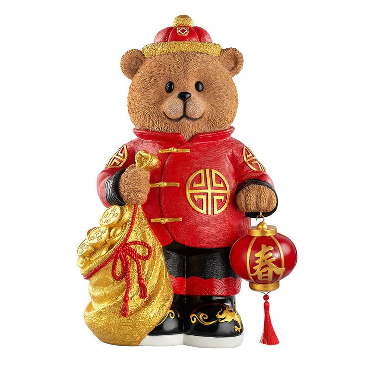 Bear Greeter with Lantern And Money Bag 48cm