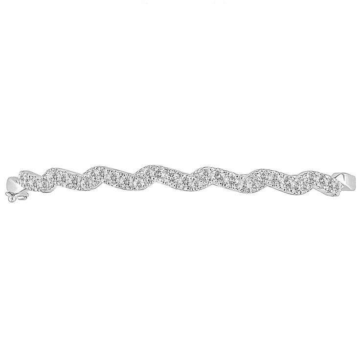 18KT White Gold 1.50ctw Round Diamond Ribbon Bangle