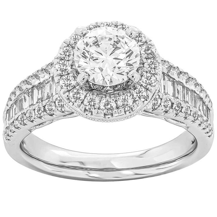 18KT White Gold 2.00ctw Round Diamond 0.90ctw Centre Ring