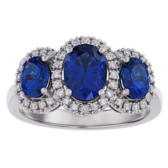 18KT White Gold 0.24ctw Diamond And 3 Oval Sapphire Ring