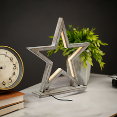 33cm Bamboo Star LED Table Lamp Light Modern Bedside - Antique Timber