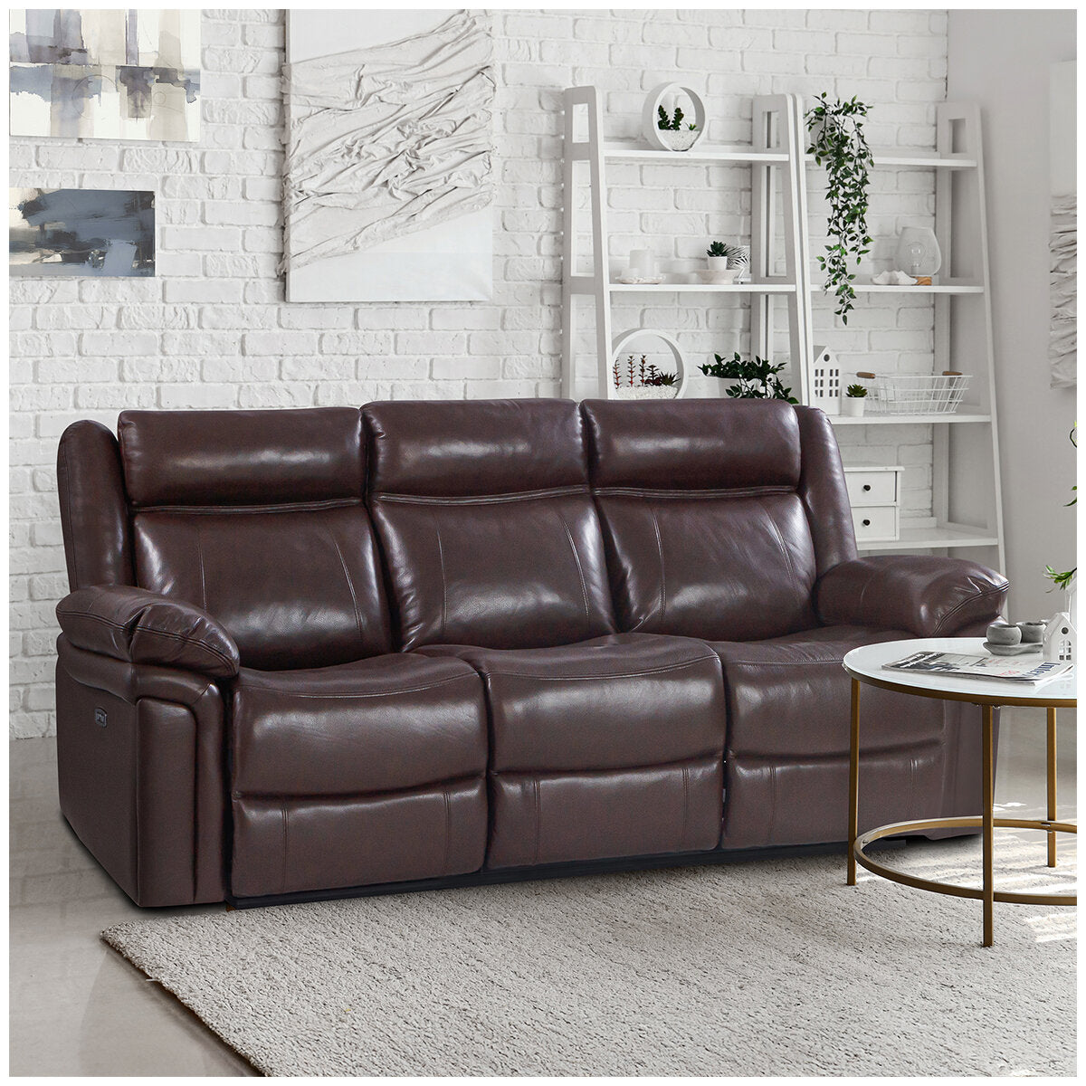 Valencia Charlie 3-Seater Leather Recliner Lounge Chocolate Colour