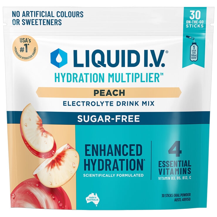 Liquid I.V. Hydration Multiplier Sugar Free Peach Electrolyte Drink Mix 30 Sachets