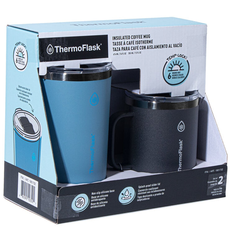 Thermoflask Coffee Mugs 2 Piece Set Teal Black