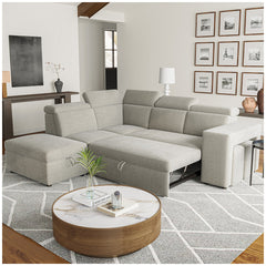 Valencia Finn Fabric Sectional Lounge Bed Left Storage Ottoman Light Grey
