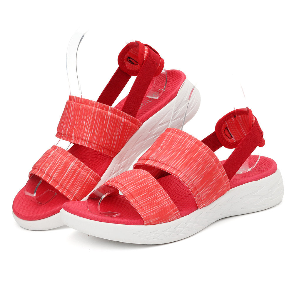 LOSTISY Elastic Band Peep Toe Athletic Sole Slip On Lightweight Flat Sandals