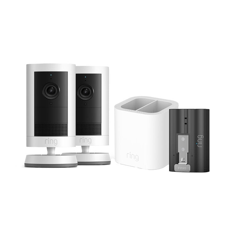 Ring Outdoor Camera Plus 2K Battery White 2 Pack And Dual Battery Charging Station And Quick Release Battery Pack B0FH4HVMPC