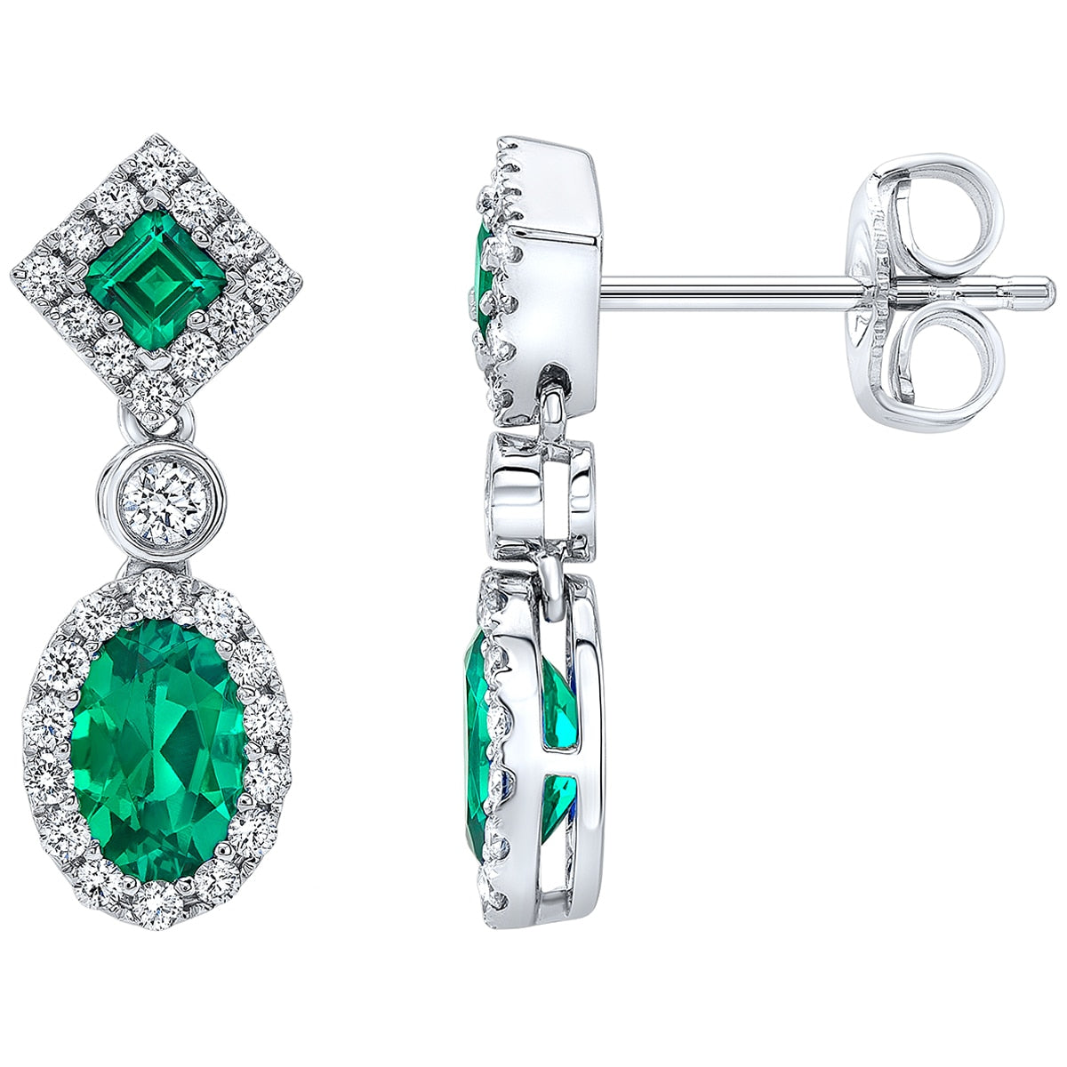 18KT White Gold Lab Emerald And 0.41ctw Diamond Earrings