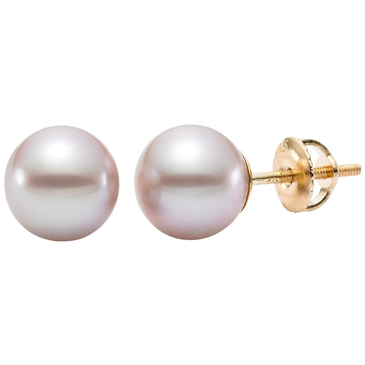 14KT Yellow Gold 7-7.5mm Pink Cultured Freshwater Pearl Earrings