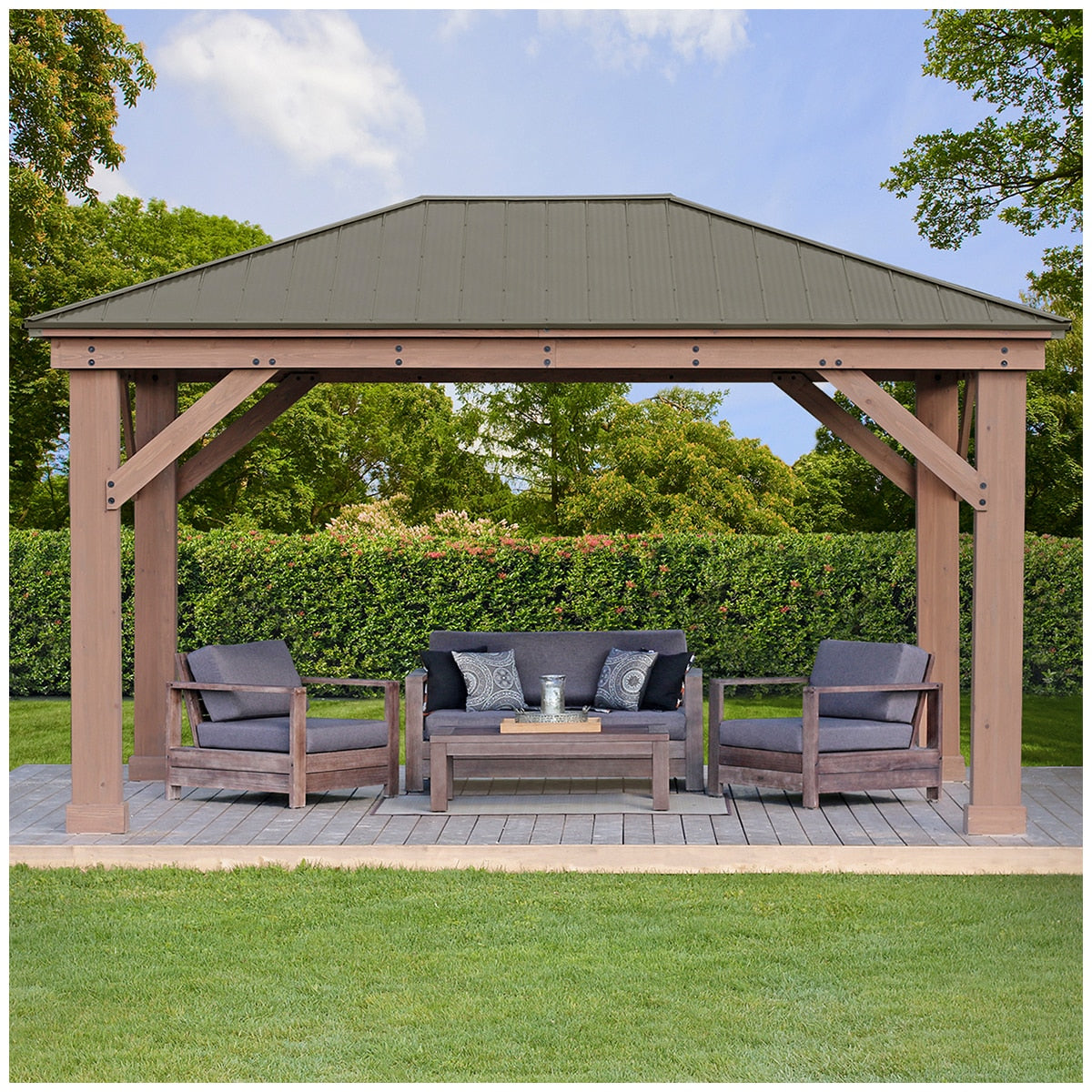 Yardistry 3.7 x 4.9M Wood Gazebo With Aluminium Roof