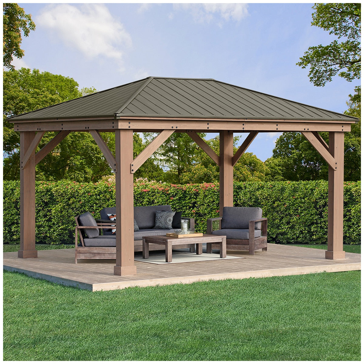 Yardistry 3.7 x 4.9M Wood Gazebo With Aluminium Roof