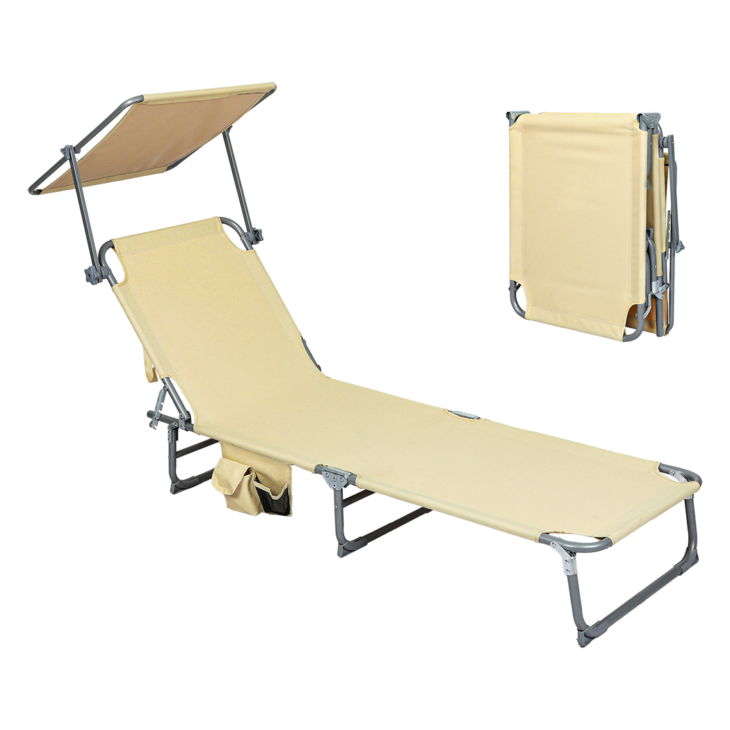 Levede Foldable Lounge Chairs with Canopy Khaki-SA_Rural