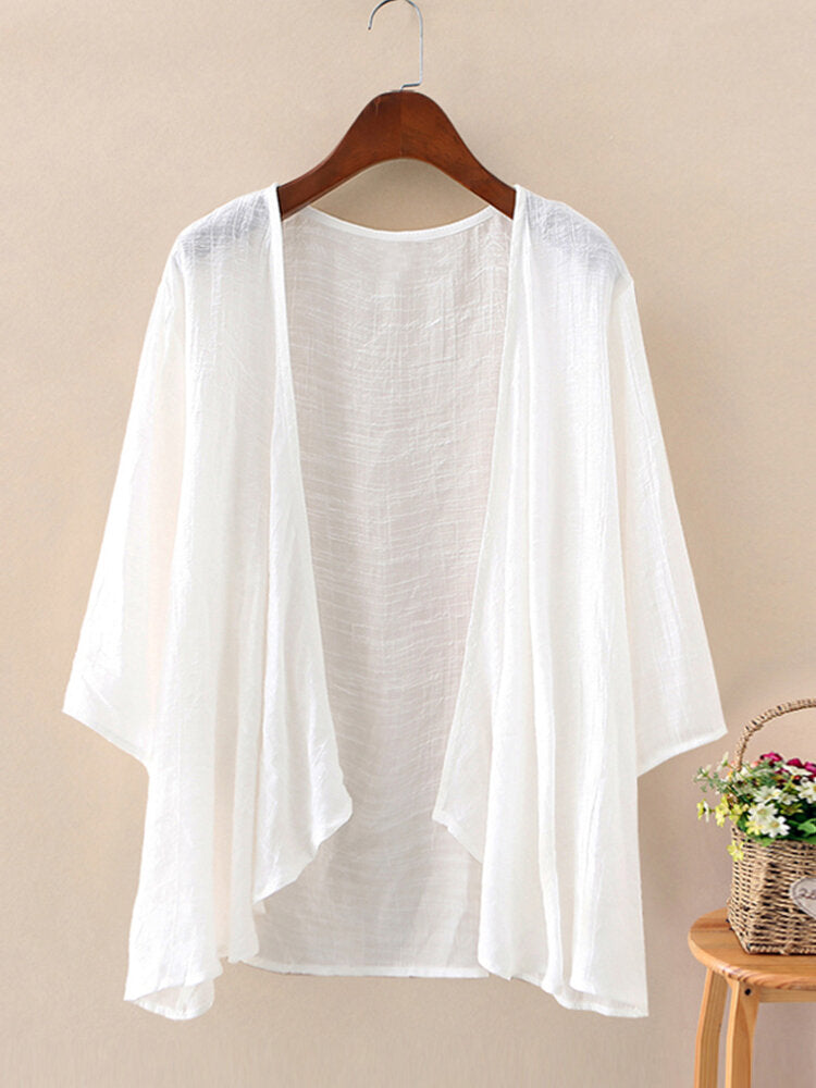 Solid Color 3/4 Sleeves Casual Thin Cardigan For Women