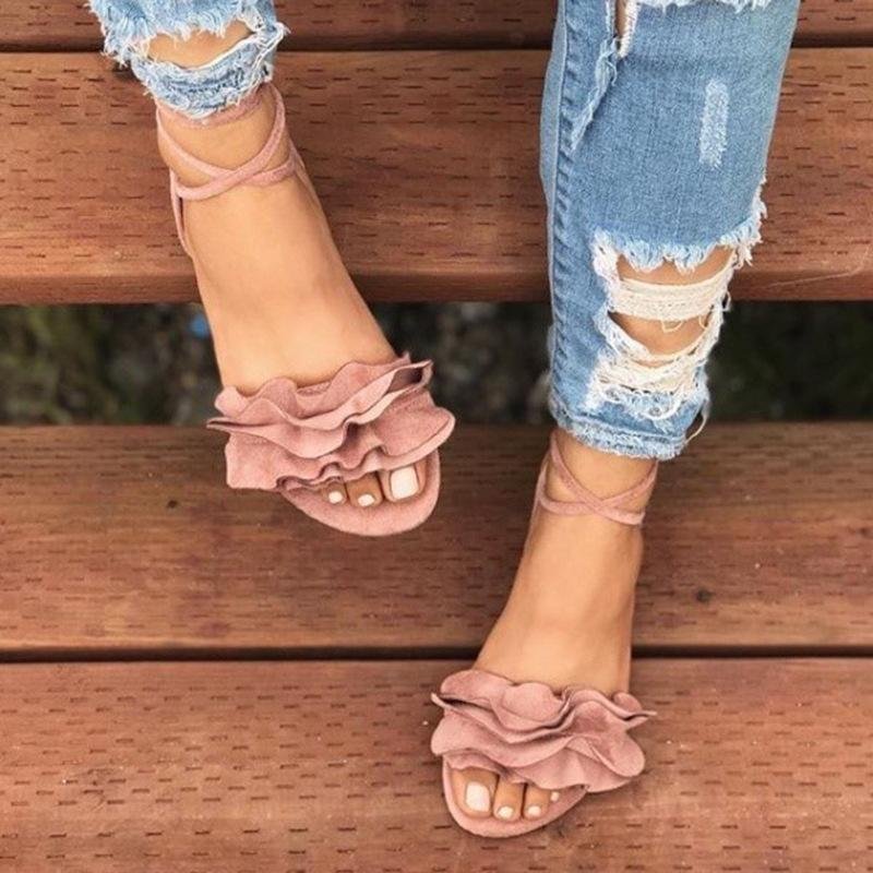 Big Size Women Casual Suede Strappy Solid Color Flat Sandals