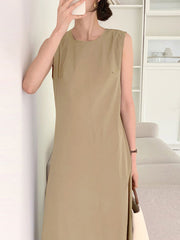 Solid Hollow Back Sleeveless Casual Maxi Dress