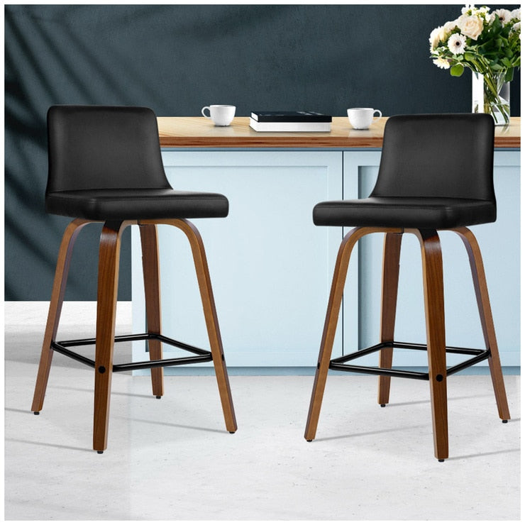 Artiss Black/Walnut Felipe Barstool 2 Pack