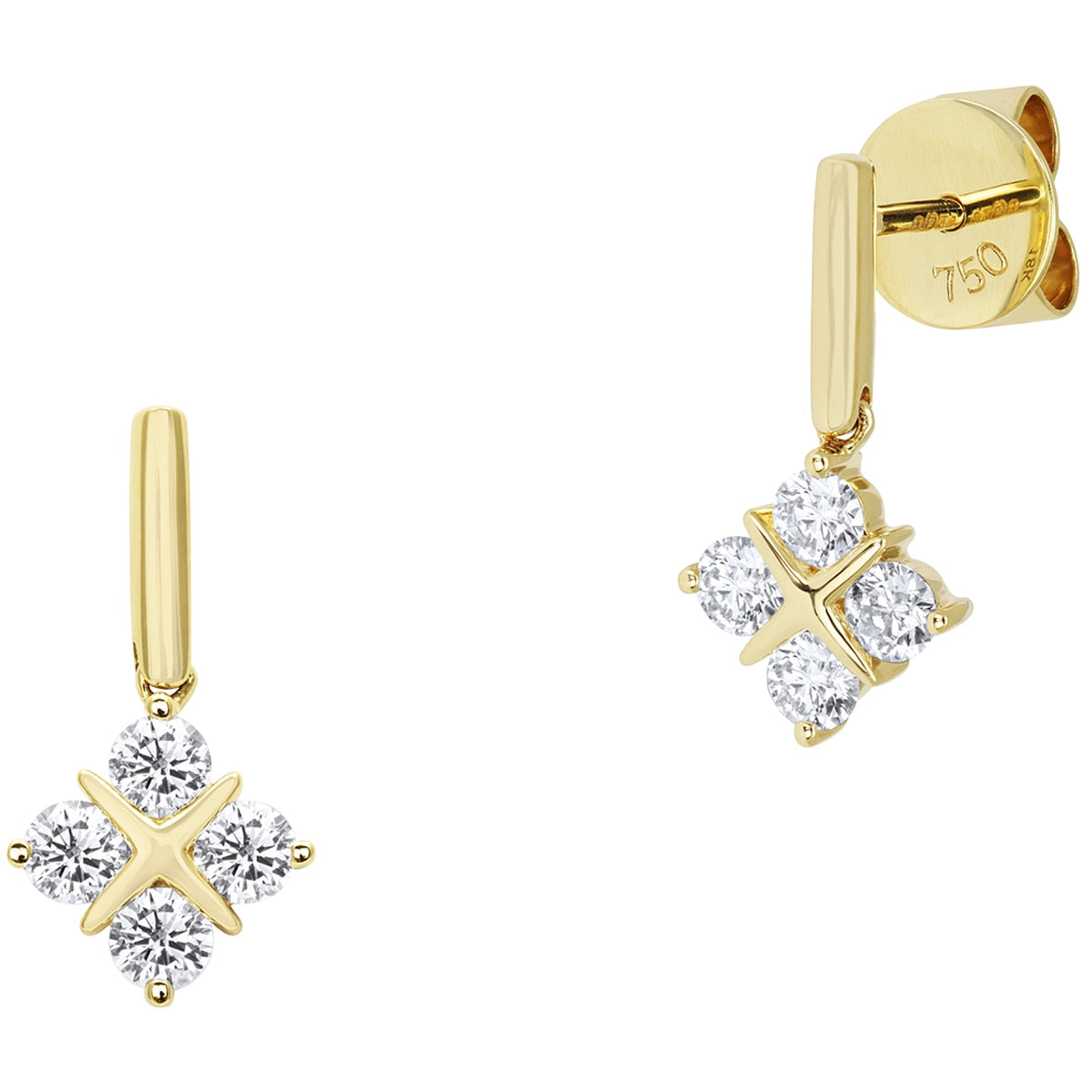 18KT Yellow Gold 0.60ctw Round Brilliant Cut Diamond Quatrefoil Cross Earrings