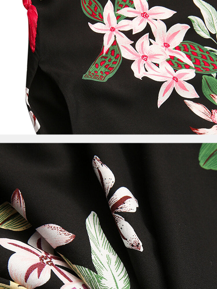 Calico Pocket O-neck Long Sleeve Print Dress For Women