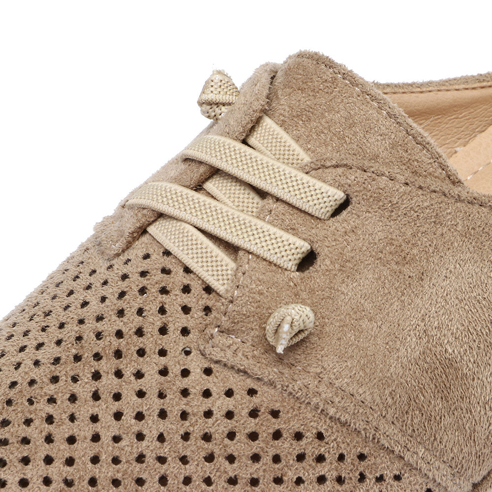 LOSTISY Comfy Suede Breathable Hollow Lace Up Front Backless Flats for Women