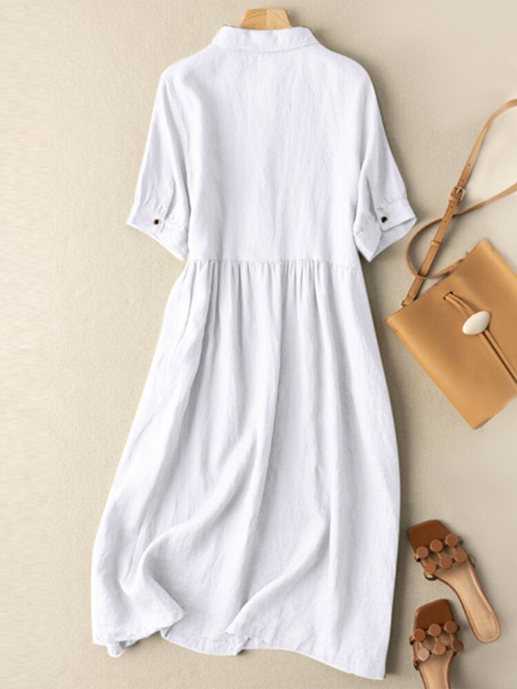 Solid Pocket Tie Back Sleeveless High-low Casual Dress