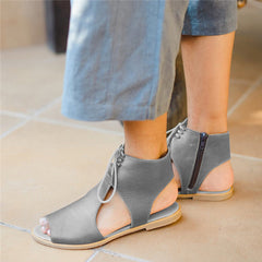 Women Hollow Out Comfy Retro Size Zipper Casual Flat Sandals