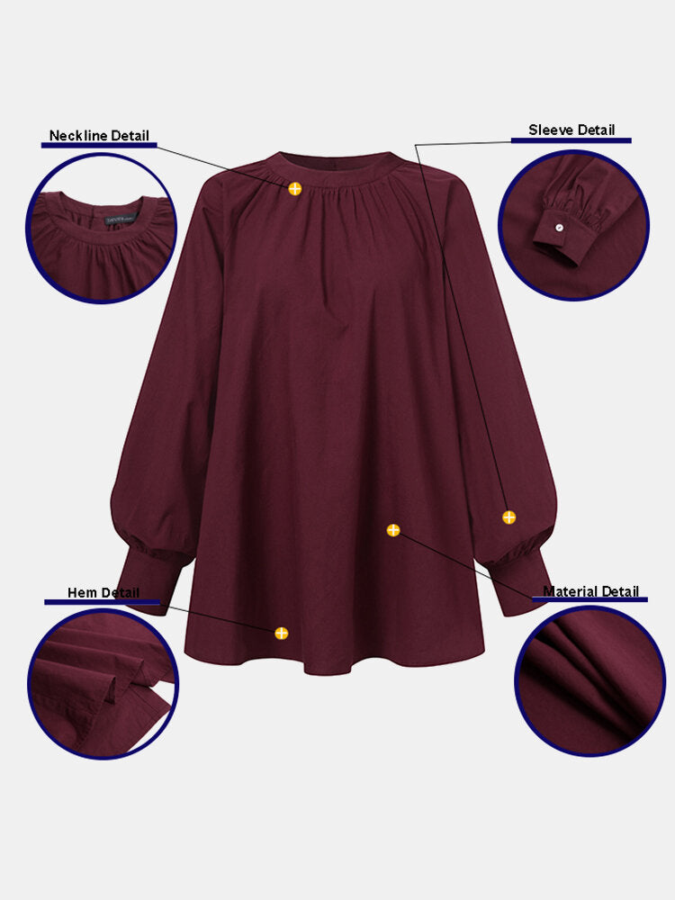 Solid Color Puff Sleeve Stand Collar Blouse