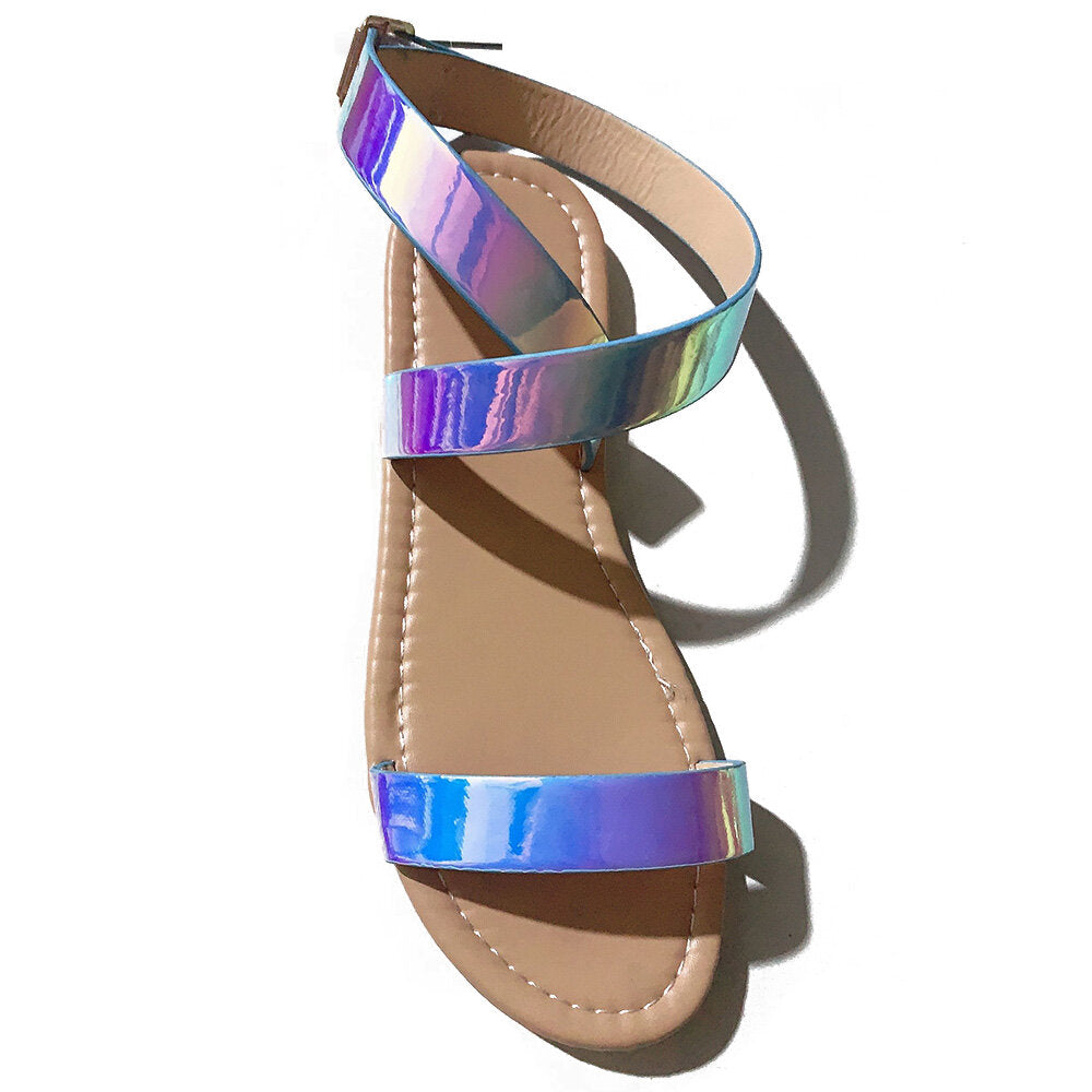 Large Size Women Casual Colorful Open Toe Cross Buckle Strap Flat Sandals