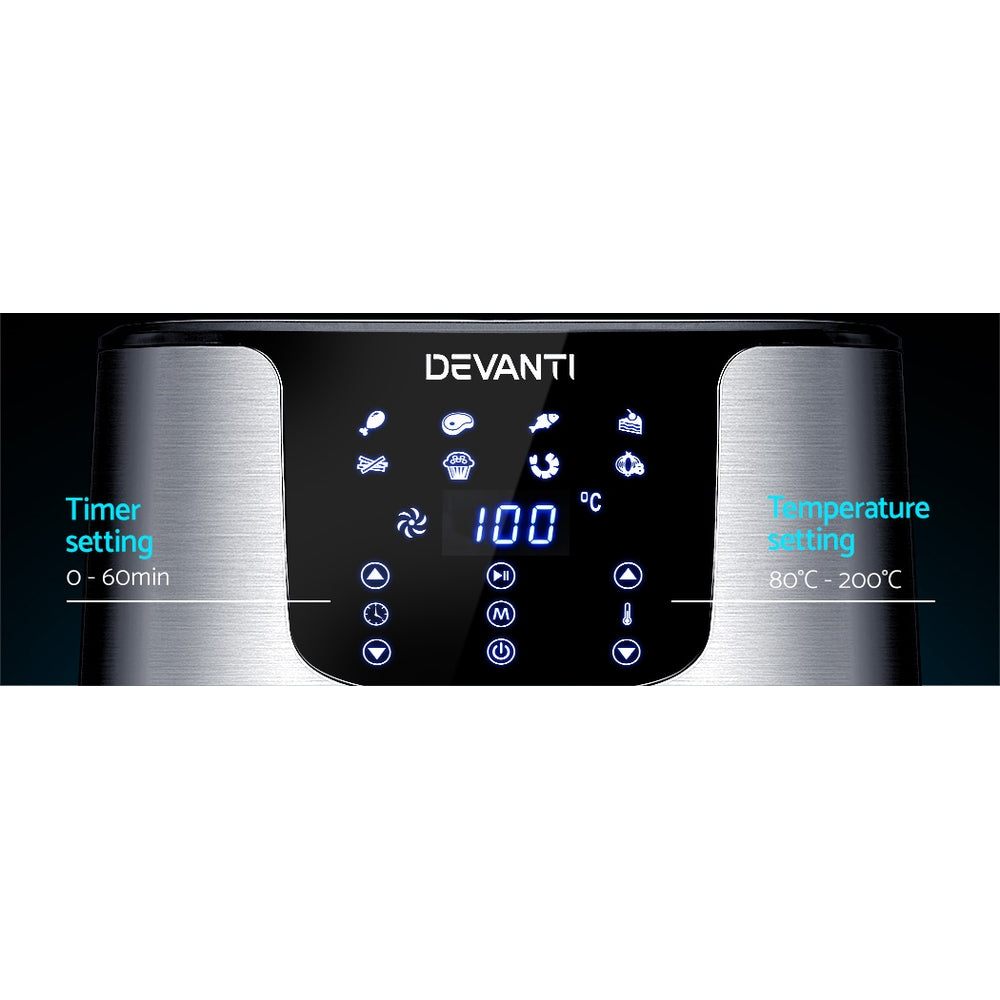 Devanti Air Fryer 7L LCD Fryers Stainless Steel