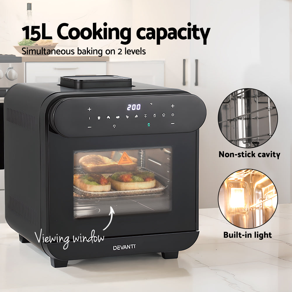 Devanti Steam Air Fryer Oven 15L W/ LCD Touch 1600W-ACT