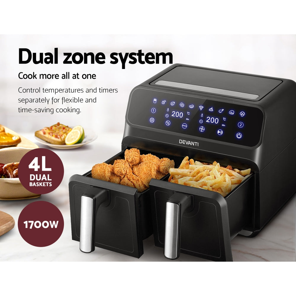 Devanti Air Fryer 8L Dual Zone Fryers-ACT