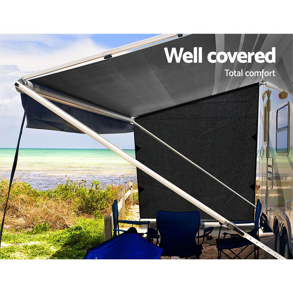 Caravan Privacy Screen Roll Out Awning 1.95x2.2M Sun Shade End Wall Side Black