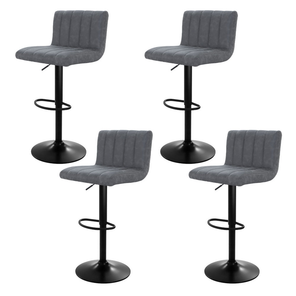 Artiss 4x Bar Stools Vintage Leather Gas Lift Grey-ACT