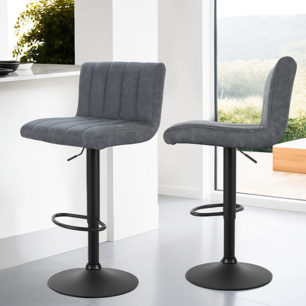 Artiss 4x Bar Stools Vintage Leather Gas Lift Grey-ACT