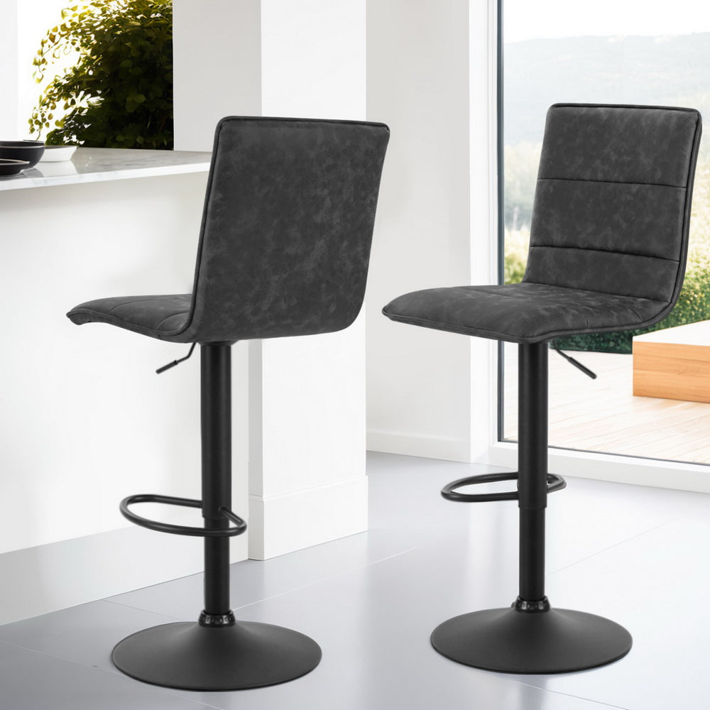 Artiss 4x Bar Stools Gas Lift Vintage Leather Grey-NT_Metro