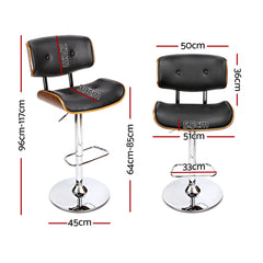 Artiss 4x Bar Stools Gas Lift Leather Black-TAS_Rural