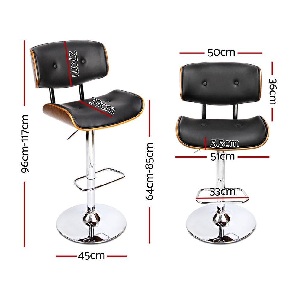 Artiss 4x Bar Stools Gas Lift Leather Black-WA_Metro