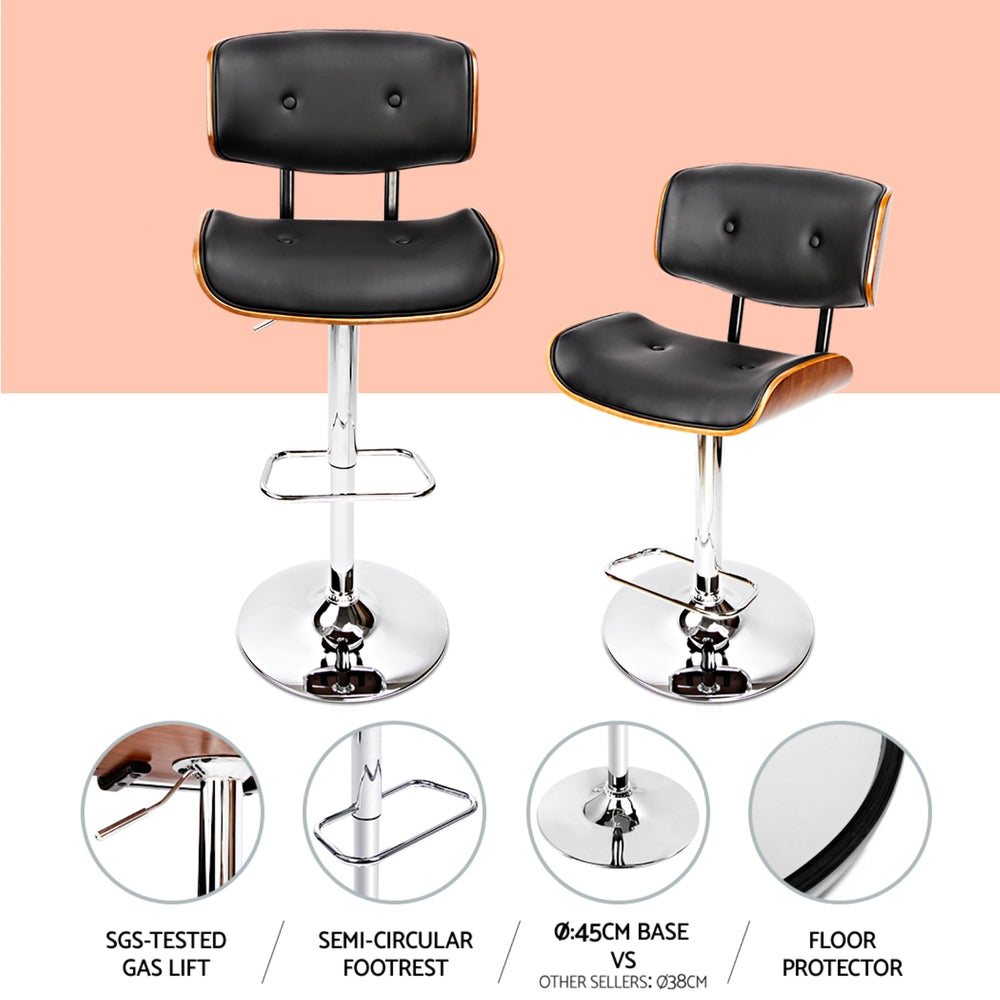 Artiss 4x Bar Stools Gas Lift Leather Black-SA_Metro