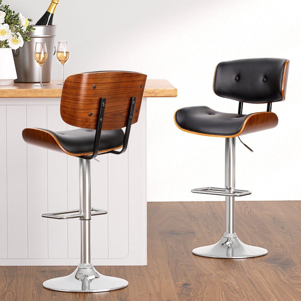 Artiss 4x Bar Stools Gas Lift Leather Black-WA_Metro