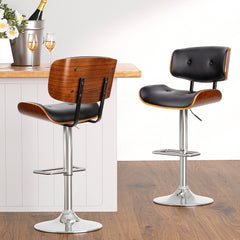 Artiss 4x Bar Stools Gas Lift Leather Black-TAS_Metro