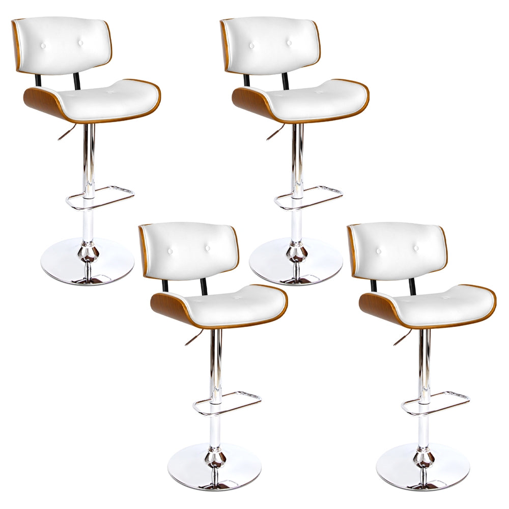 Artiss 4x Bar Stools Gas Lift Leather White-ACT