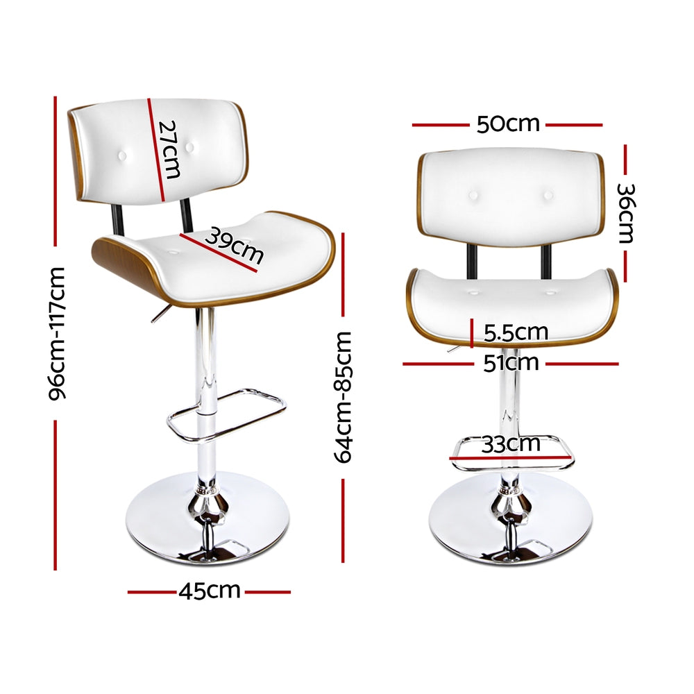 Artiss 4x Bar Stools Gas Lift Leather White-ACT