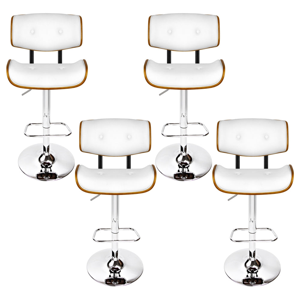 Artiss 4x Bar Stools Gas Lift Leather White-ACT