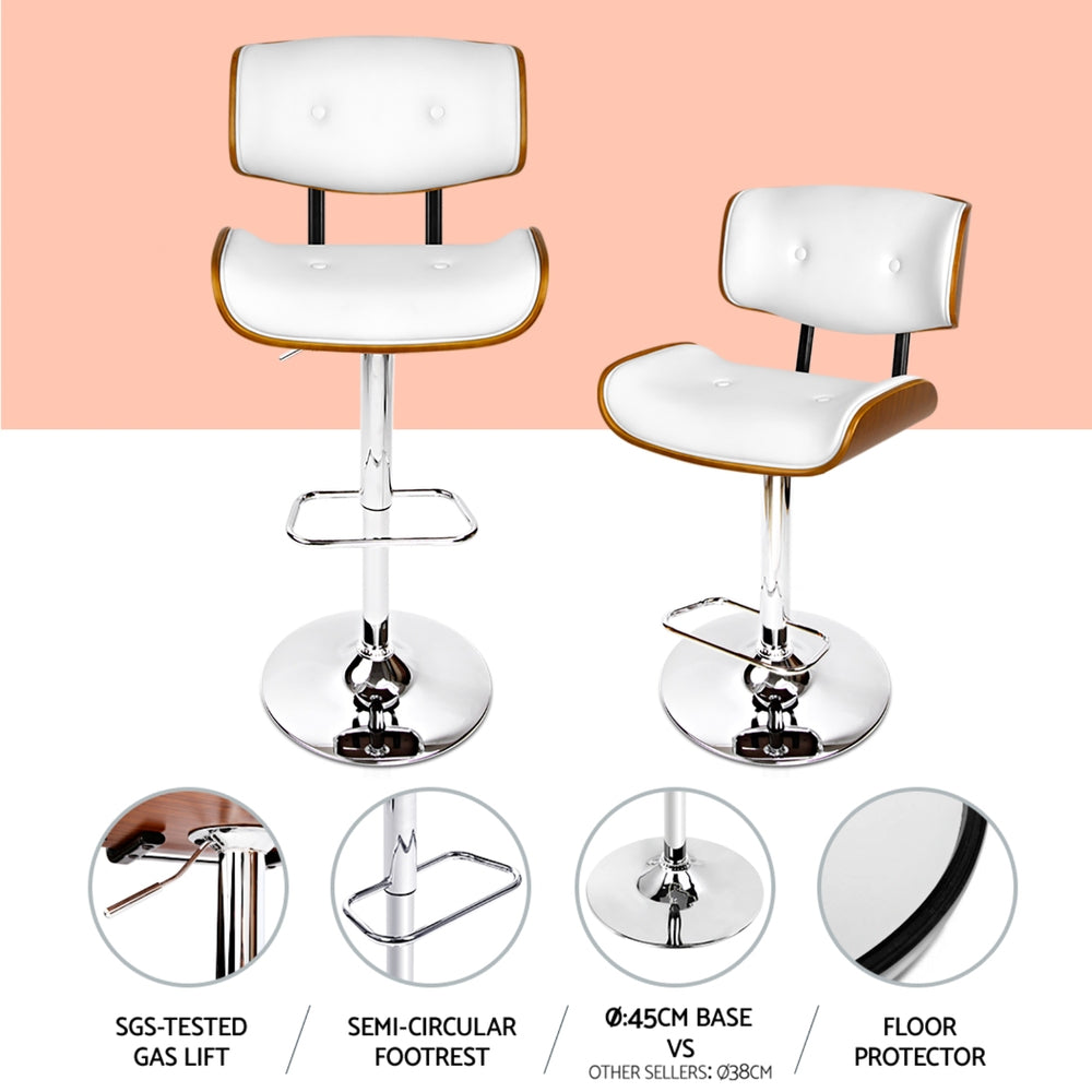 Artiss 4x Bar Stools Gas Lift Leather White-QLD_Metro