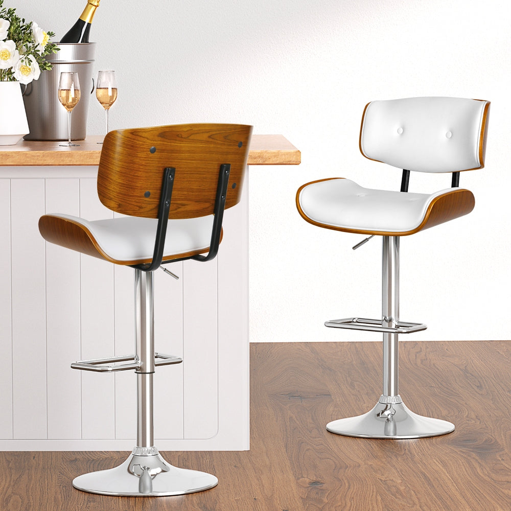 Artiss 4x Bar Stools Gas Lift Leather White-ACT